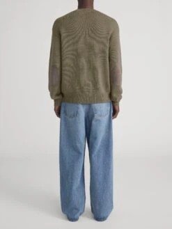 Men's Light Taupe Suede Patch Sweater – Premium Wool-Cashmere Classic Knit -FRAME Clothing Shop MP26KSW006 LTTP 1650 b465e408 40f1 4f45 8965 534896ca3c5e sweater back image