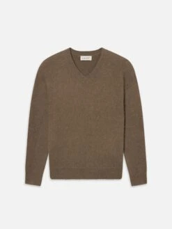 Men's Light Taupe Brushed Cashmere V-neck Sweater – Premium Soft Texture Classic Fit