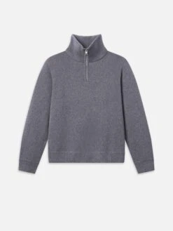 Zip Up Wool Sweater -- Grey Melange