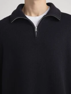 Zip Up Wool Sweater -- Black 10 Zip Up Wool Sweater -- Black -FRAME Clothing Shop MP26KSW010 BLK 2520 sweater front detail image