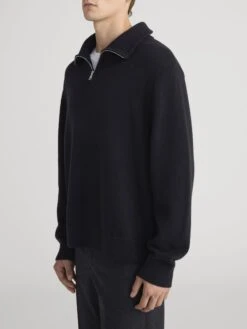 Zip Up Wool Sweater -- Black 11 Zip Up Wool Sweater -- Black -FRAME Clothing Shop MP26KSW010 BLK 2526 sweater side angle image
