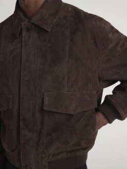 Retro Dark Brown Genuine Leather Jacket – Vintage Inspired Classic Fit Outerwear -FRAME Clothing Shop MP26LJA002 DKBR 2307 jacket front detail image