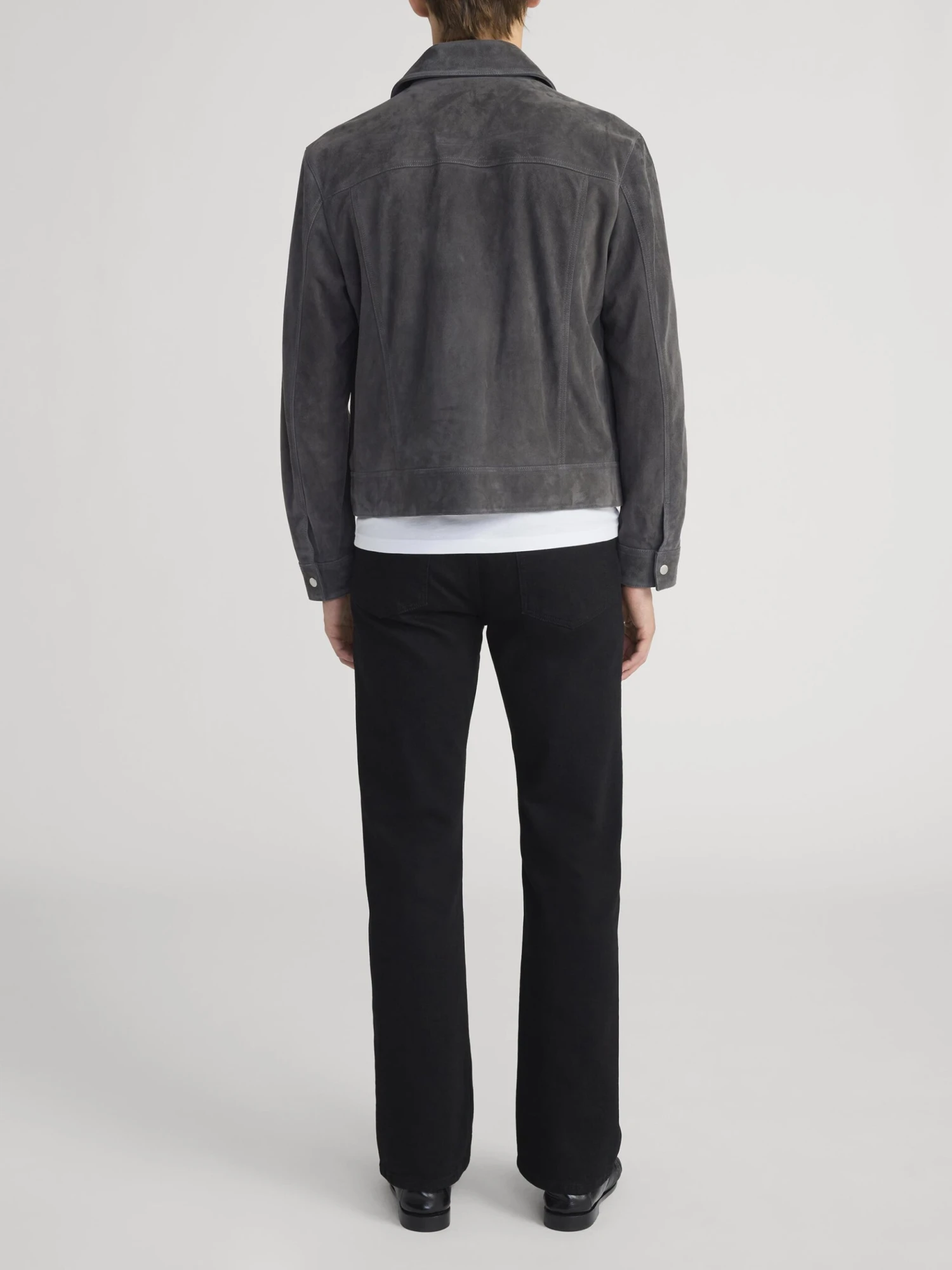 Dark Grey Supple Suede Trucker Jacket – Premium Leather Utility Outerwear with Silver Hardware 6 Dark Grey Supple Suede Trucker Jacket – Premium Leather Utility Outerwear with Silver Hardware - Image 6