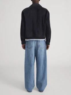 Dark Navy Premium Suede Blouson – Matte Finish Luxury Men's Jacket with Flap Pockets -FRAME Clothing Shop MP26LJA004 DKNV 1777 jacket back image