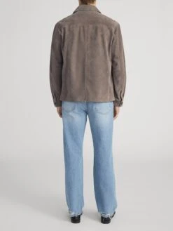 Light Taupe Pure Goat Suede Chore Coat – Men's Four-Pocket Utility Jacket -FRAME Clothing Shop MP26LJA005 LTTP 0216 jacket back image