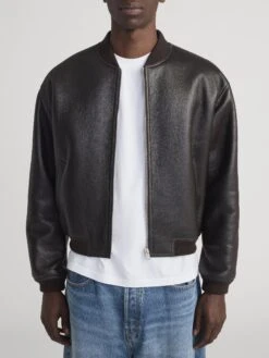 Men's Dark Brown 100% Shearling Bomber Jacket – Rugged Winter Outerwear 10 Men's Dark Brown 100% Shearling Bomber Jacket – Rugged Winter Outerwear -FRAME Clothing Shop MP26LJA007 DKBR 0823 jacket front image