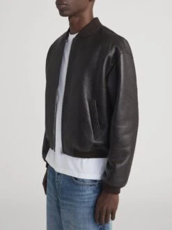 Men's Dark Brown 100% Shearling Bomber Jacket – Rugged Winter Outerwear 12 Men's Dark Brown 100% Shearling Bomber Jacket – Rugged Winter Outerwear -FRAME Clothing Shop MP26LJA007 DKBR 0851 jacket side angle image