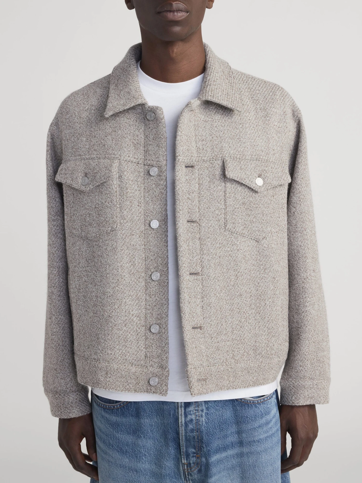 Wool Trucker Jacket -- Light Taupe 3 Wool Trucker Jacket -- Light Taupe - Image 3