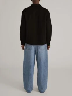 Men's Black Double Face Wool Trucker Jacket – Premium Woven Refined Outerwear -FRAME Clothing Shop MP26WJA008 BLK 1919 jacket back image