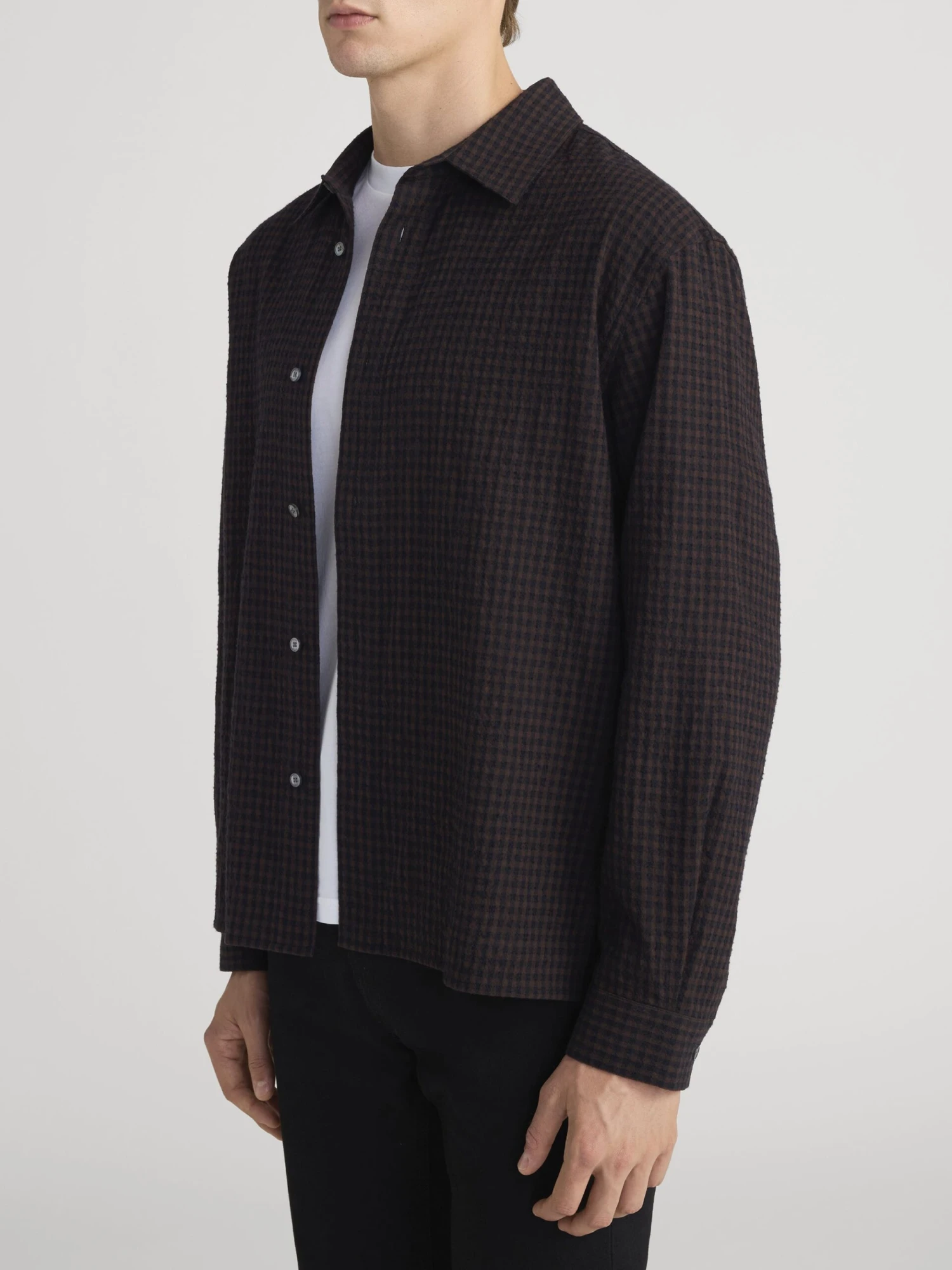 Navy Blue Checkered Cotton-Wool Blend – Classic Pointed Collar Button-Down Shirt 5 Navy Blue Checkered Cotton-Wool Blend – Classic Pointed Collar Button-Down Shirt - Image 5