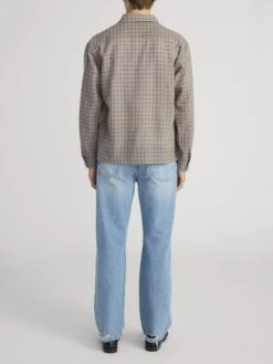 Men's Beige & Blue Plaid Lightweight Virgin Wool Relaxed Fit Shirt -FRAME Clothing Shop MP26WSH007 BBPL 0586 shirt back image