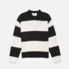 Noir and White Striped Crewneck Sweater – 100% Extrafine Merino Wool