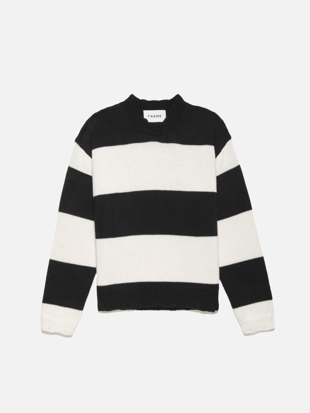 Noir and White Striped Crewneck Sweater β 100% Extrafine Merino Wool 1 Noir and White Striped Crewneck Sweater β 100% Extrafine Merino Wool