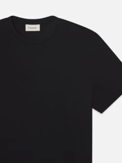 Premium Black Supima Light Cotton Crewneck Tee - Luxury Everyday Staple 6 Premium Black Supima Light Cotton Crewneck Tee - Luxury Everyday Staple -FRAME Clothing Shop MS25JTE001 BLK DET top front detail packshot image