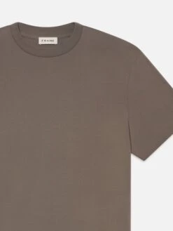 Light Cotton Supima Tee in Smoky Mocha – Premium Lightweight Crewneck Short Sleeve -FRAME Clothing Shop MS25JTE001 SMKM DET1 top front detail packshot image