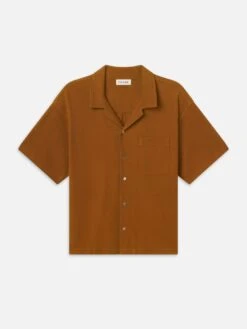 Frame Dark Orange Jacquard Textured Short Sleeve Relaxed Fit Shirt