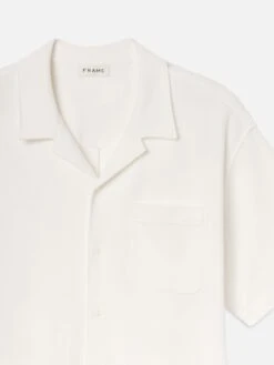 Jacquard Short Sleeve Relaxed Shirt -- White 6 Jacquard Short Sleeve Relaxed Shirt -- White -FRAME Clothing Shop MS25JTE009 WHT DET shirt front detail packshot image