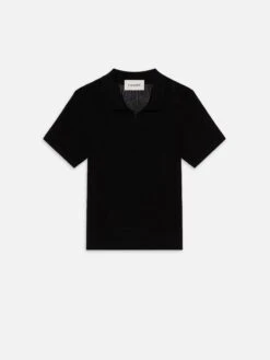 Men's Black Open Weave Knit Polo Sweater – Breathable Wool Blend Modern Prep Top