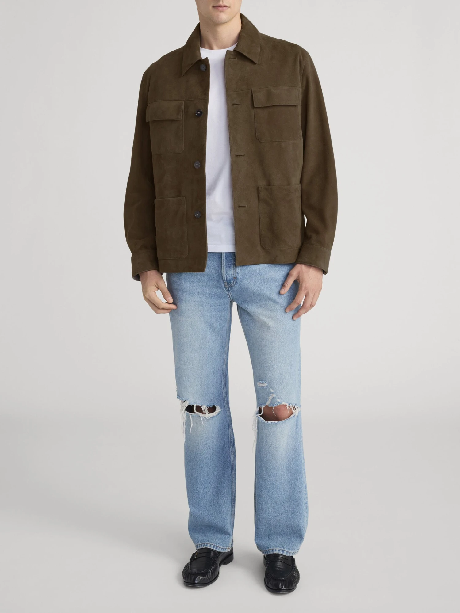 Men's Caramel Suede Chore Coat – Four-Pocket Workwear Jacket with Pointed Collar 2 Men's Caramel Suede Chore Coat – Four-Pocket Workwear Jacket with Pointed Collar - Image 2