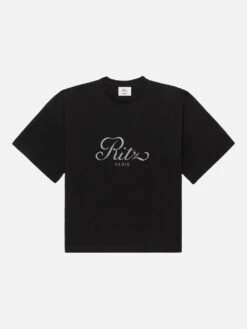 FRAME x Ritz Paris Men's Black Cropped Relaxed T-Shirt – Cotton-Cashmere Luxury Tee