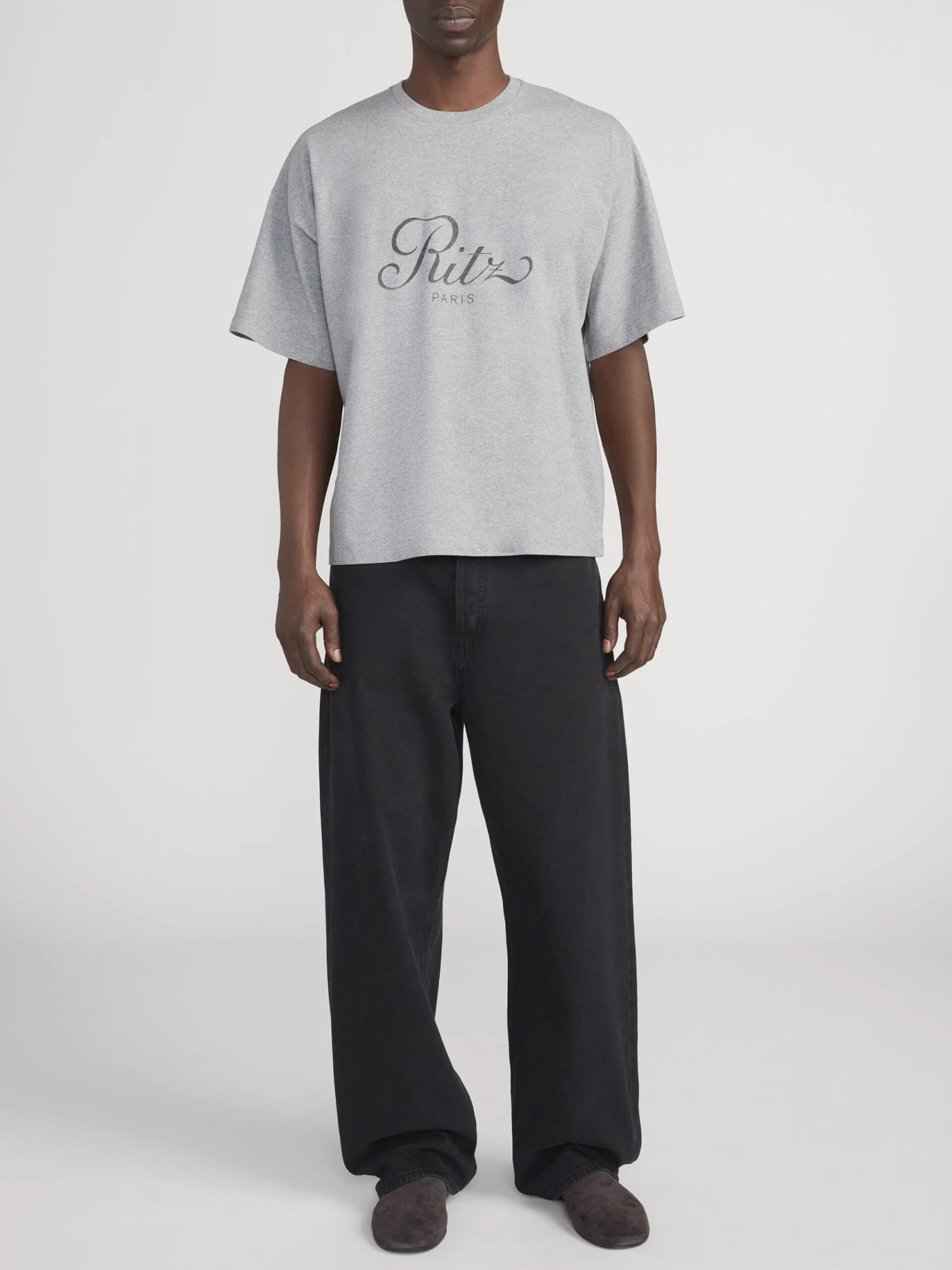 Frame x Ritz Paris Heather Grey Cotton-Cashmere Cropped Relaxed T-Shirt 2 Frame x Ritz Paris Heather Grey Cotton-Cashmere Cropped Relaxed T-Shirt - Image 2