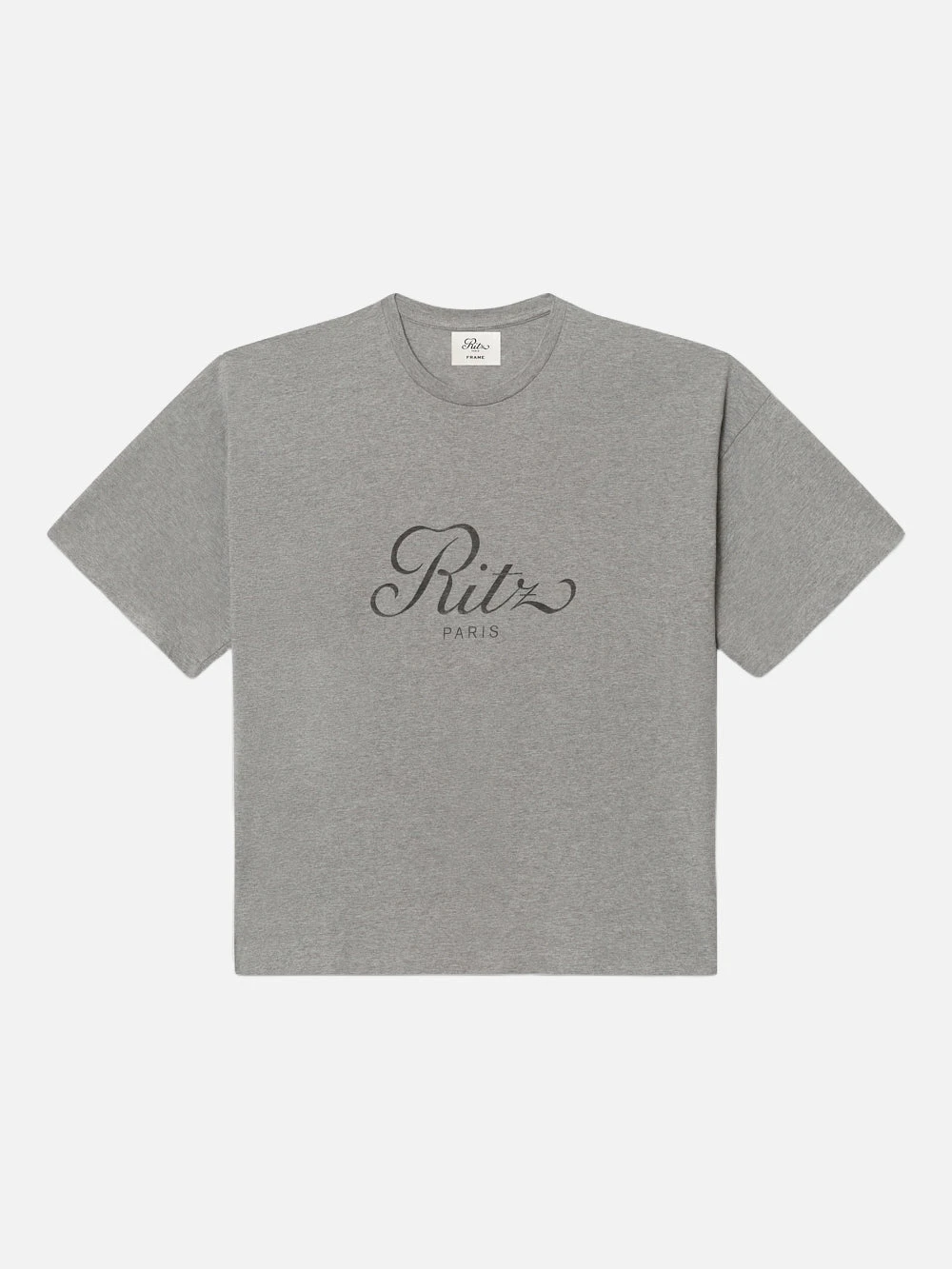 Frame x Ritz Paris Heather Grey Cotton-Cashmere Cropped Relaxed T-Shirt 1 Frame x Ritz Paris Heather Grey Cotton-Cashmere Cropped Relaxed T-Shirt