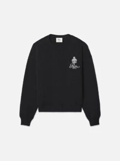 Ritz Paris x FRAME Black Cashmere Crewneck – Embroidered Logo Oversized Sweater
