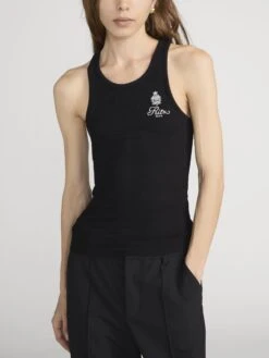 Ritz Women's Rib Tank -- Black -FRAME Clothing Shop RW23JKT001 BLK 02868 Front Detail OnModel