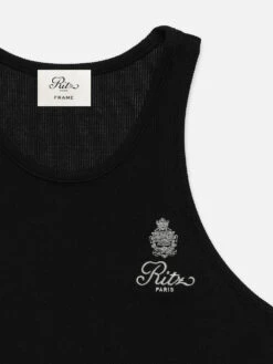 Ritz Women's Rib Tank -- Black -FRAME Clothing Shop RW23JKT001 BLK DETAIL 0244 top detail packshot image