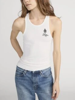 Ritz Women's Rib Tank -- White -FRAME Clothing Shop RW23JKT001 WHT 02570 Front Detail OnModel