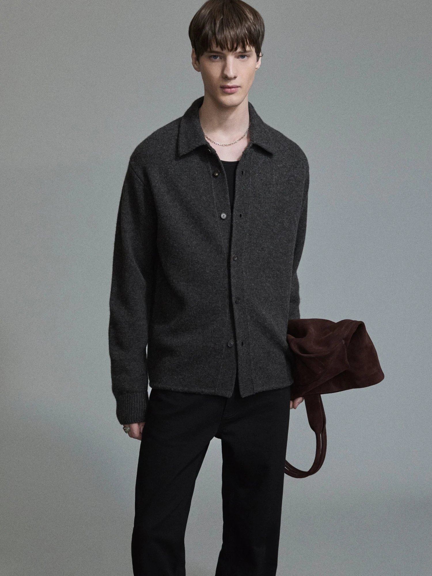 Men's Dark Mocha Knit Button-Down Shirt Sweater – Versatile Long Sleeve Layer 8 Men's Dark Mocha Knit Button-Down Shirt Sweater – Versatile Long Sleeve Layer - Image 8