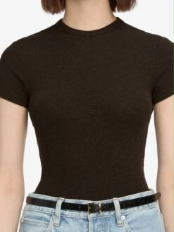 The Rib Baby Tee -- Coffee 10 The Rib Baby Tee -- Coffee -FRAME Clothing Shop WE24JKT015 CFFE 4146 top front detail image