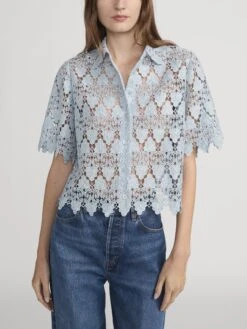 The Lace Button Up Shirt -- Sky Blue -FRAME Clothing Shop WE24WSH010 SKYB 3443 top front image