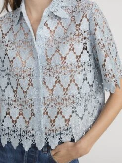 The Lace Button Up Shirt -- Sky Blue -FRAME Clothing Shop WE24WSH010 SKYB 3448 top front detail image