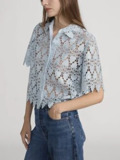 The Lace Button Up Shirt -- Sky Blue -FRAME Clothing Shop WE24WSH010 SKYB 3456 top side angle image