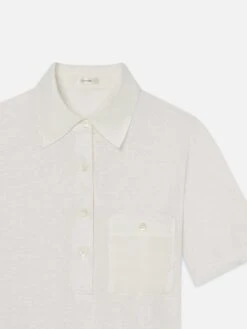 The Caddy Polo -- Cream 6 The Caddy Polo -- Cream -FRAME Clothing Shop WE25JKT006 CREA DET2 V2 polo front detail packshot image