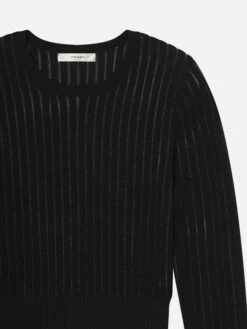 The Sheer Stripe Sweater -- Black -FRAME Clothing Shop WE25KSW002 BLK DET sweater front detail packshot image