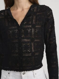 The Crochet Cardi -- Black -FRAME Clothing Shop WE25KSW008 BLK 3324 cardi front detail image