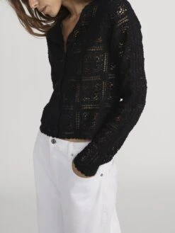The Crochet Cardi -- Black -FRAME Clothing Shop WE25KSW008 BLK 3337 cardi side angle image