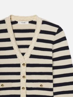 The Harbor Cardigan -- Navy Multi -FRAME Clothing Shop WE25KSW014 NAMU DET cardigan front detail packshot image