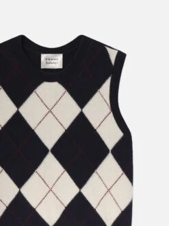 Sotheby’s Women's Argyle Vest -- Navy Multi -FRAME Clothing Shop WE25KSW044 NAMU DET vest front detail packshot image