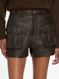 The Leather Scout Short -- Truffle 10 The Leather Scout Short -- Truffle -FRAME Clothing Shop WE25LST002 TRUF 3786 shorts front detail image