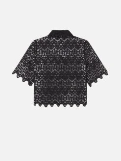 The Deco Eyelet Top -- Black -FRAME Clothing Shop WE25WSH007 BLK B top back packshot image