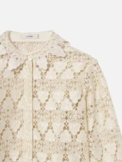 The Lace Button Up Shirt -- Ecru 8 The Lace Button Up Shirt -- Ecru -FRAME Clothing Shop WF24WSH027 ECRU DETAIL top front detail packshot image
