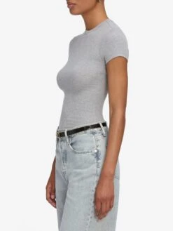 The Rib Baby Tee -- Heather Grey -FRAME Clothing Shop WF25JKT012 HGRY 3571 top side angle image