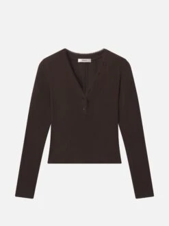 The Mesh Trim Rib Henley -- Coffee