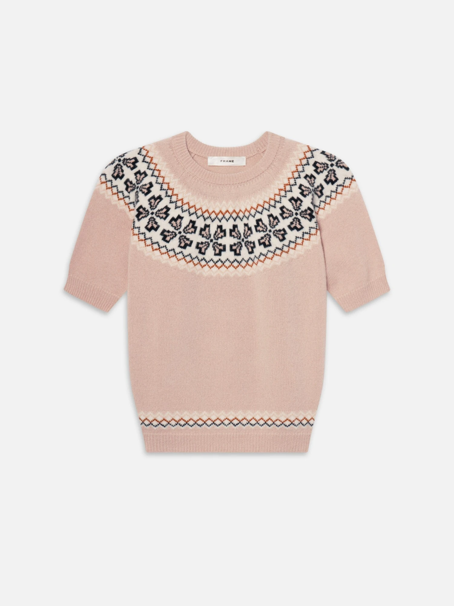 The Cashmere Fairisle Crew Sweater -- Pink Sand
