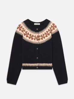 The Cashmere Fairisle Cardi -- Navy