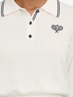 The Long Sleeve Tennis Polo -- White -FRAME Clothing Shop WF25KSW050 WHT WF25WSK007 NAVY 10340 polo front detail image
