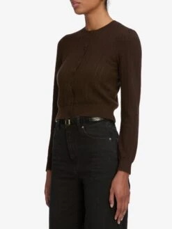 The Ladder Pointelle Cardi -- Coffee -FRAME Clothing Shop WF25KSW057 CFFE 7263 cardi side angle image